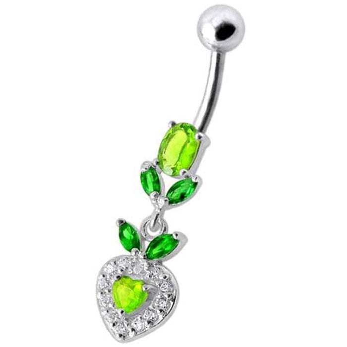 Fancy Multi Stone Leafs With  Heart Dangling Navel Ring