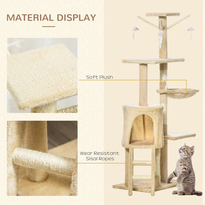 Premium Cat Tree: Kitty Activity Centre Condo, Scratching Post, Toys, & More - Highest Quality - 131cm Beige