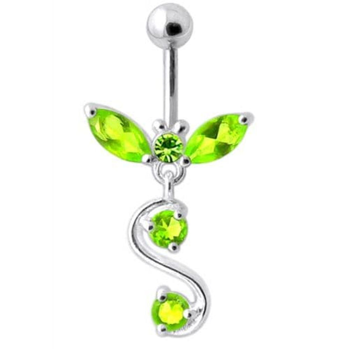 Fancy Jeweled  Silver Dangling Navel Ring