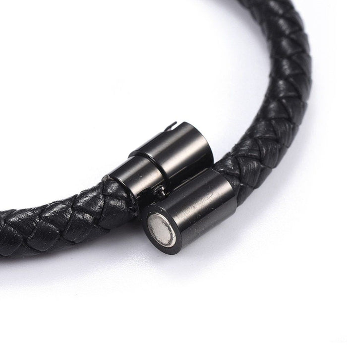 Men's Black Leather Rope Bracelet - Trendy Stainless Clasp - Perfect Gift for Him