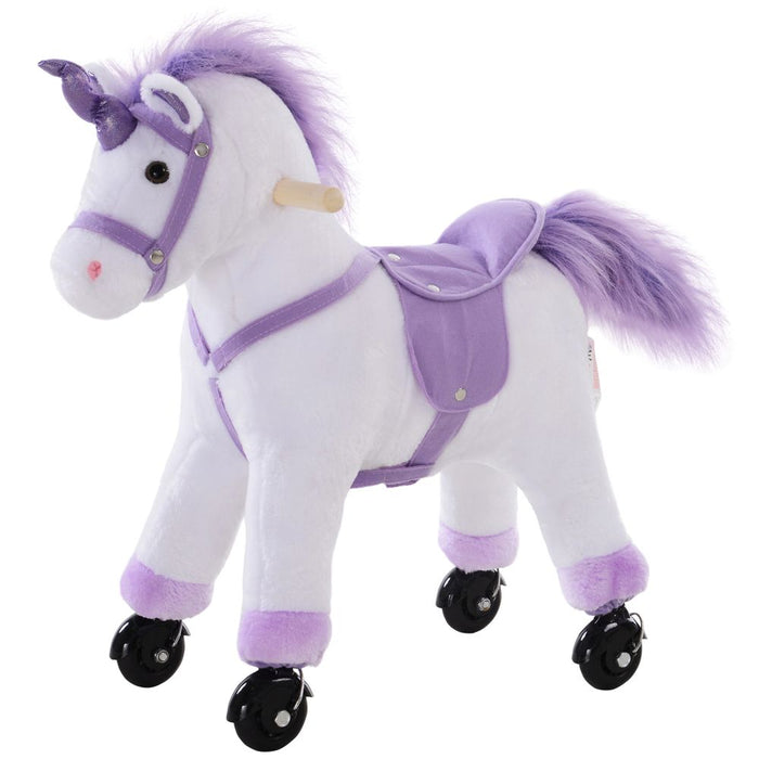 Soft Plush Unicorn Walking Horse Toy with Realistic Sound - Kids Ride-On with Handlebar