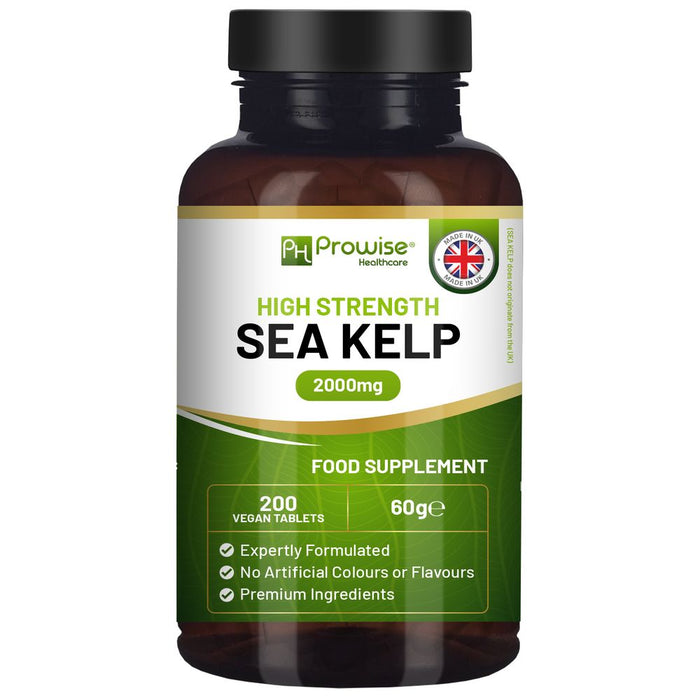 Premium Sea Kelp 2000mg 200 Vegan Tablets | Natural Source of Iodine | Made in UK by Prowise