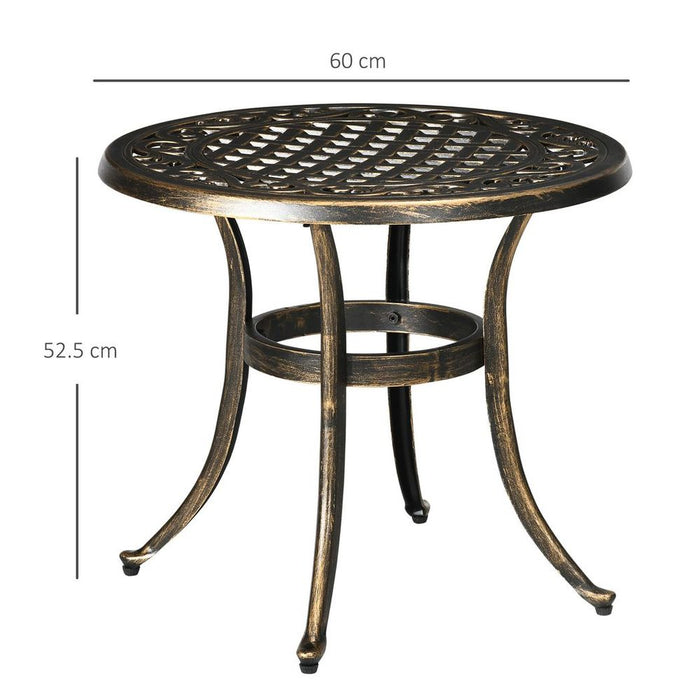 Premium Outsunny 60cm Round Hollow Top Side Table - Cast Aluminum Frame, Outdoor Garden Furniture