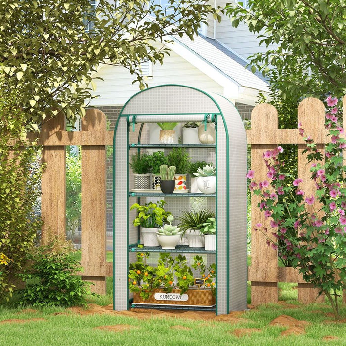 Outsunny Mini Greenhouse Portable Green House with UV-Resistant Plastic Cover and Metal Shelves - 80x49x160cm