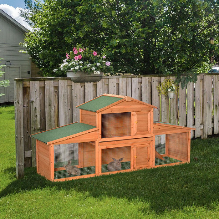 Pawhut Large Rabbit Hutch Outdoor, Wooden Guinea Pig Hutch Small Animal House, Play Run Cage Outdoor Use 215 x 63 x 100 cm