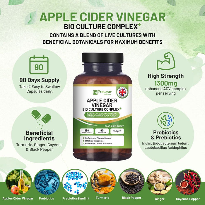 Premium Apple Cider Vinegar Capsules 1300mg I Vegan I Made in UK I Prowise Healthcare