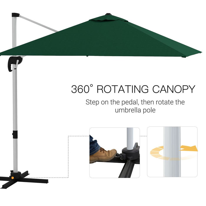 Premium Outsunny Green Cantilever Roma Parasol: 3x3(m) Umbrella - Cross Base - High Quality