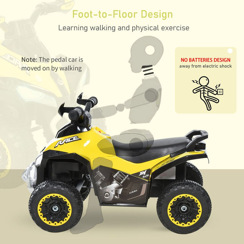 4 Wheel Quad Toddler Ride on Car Foot-to-Floor Sliding Walking Car HOMCOM Yellow
