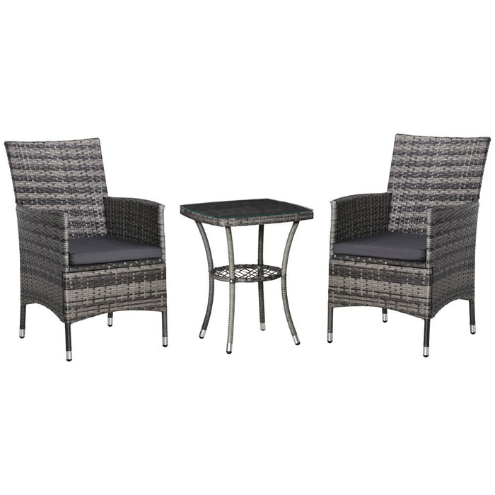 Outdoor Garden Rattan Bistro Set - 2 Seater Table Set - Light Grey - All Weather - UV Resistant