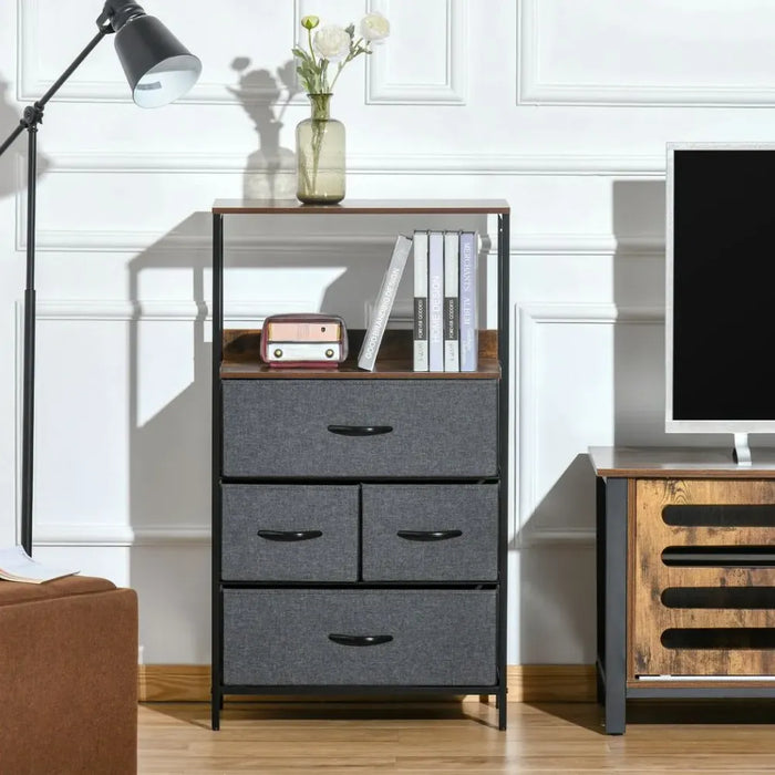 4 Drawer Storage Chest Unit - Black | Home Living Room Bedroom | Shelves | High-Quality