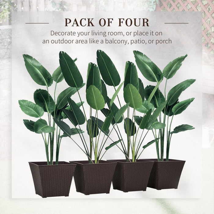 Outsunny 4-pack Rattan Effect Plant Pots - Stackable Indoor/Outdoor Flower Pots