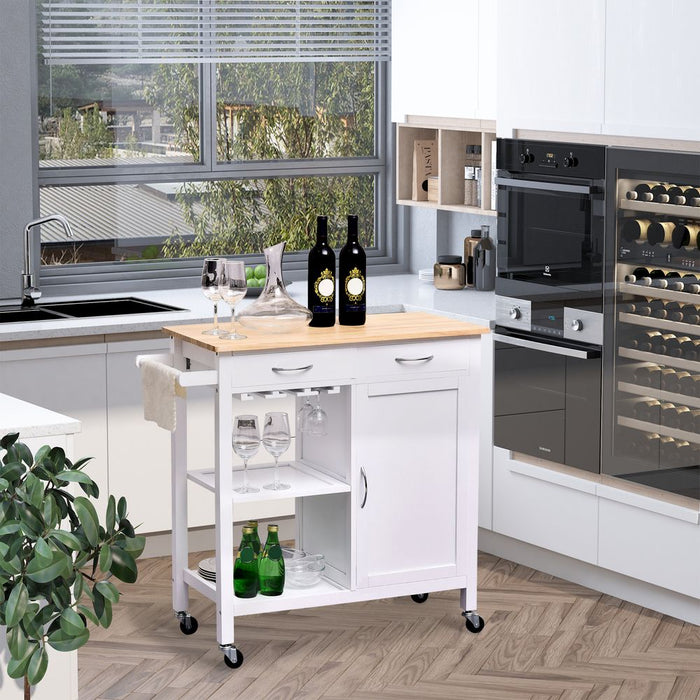 Versatile Kitchen Island w/2 Drawers - White/Natural Wood Color