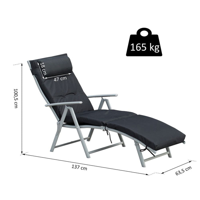 Premium Steel Outdoor Garden Sun Lounger w/ Pillow - Black