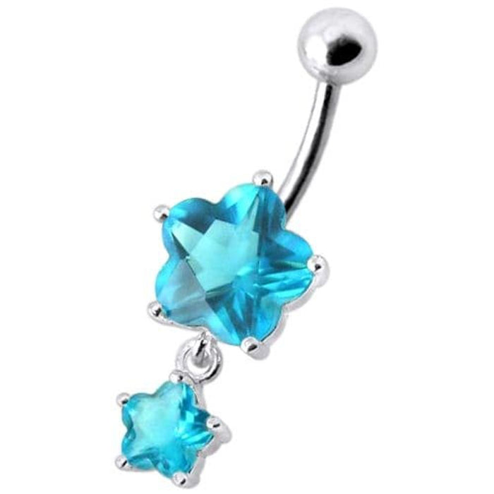 Fancy High Quality  Flower Silver Dangling With SS Bar Belly Ring