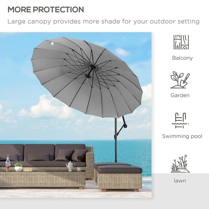 Premium Shanghai Parasol - Overhanging Design, Crank Handle, Cross Base - 3(m), Grey Outsunny