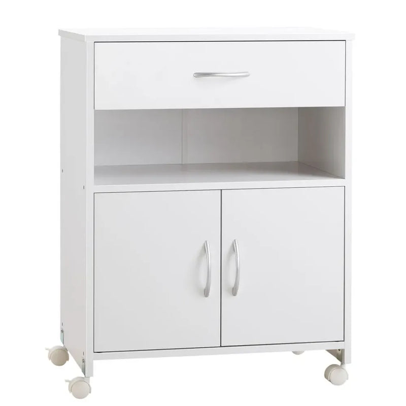 Rolling Printer Stand Vertical File Cabinet w/ Drawer Double Door Cabinet White