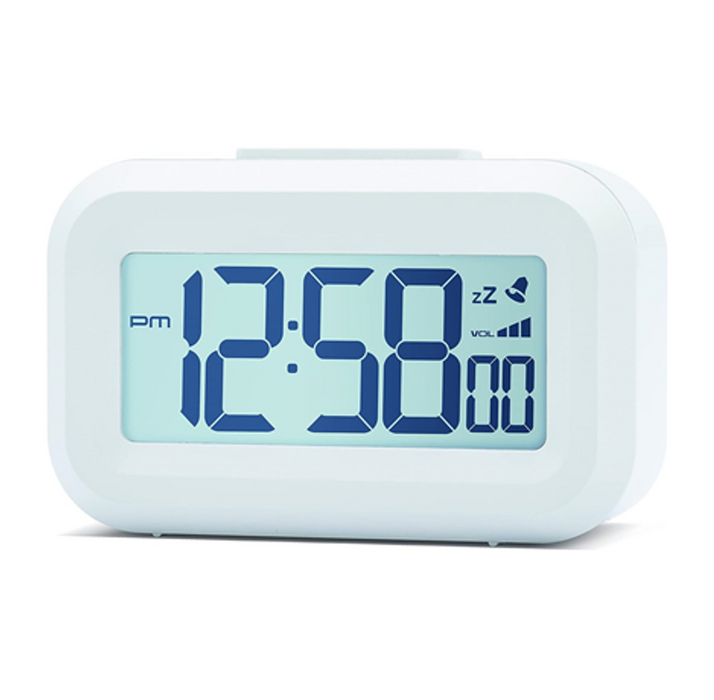 9cm White Backlit Digital Alarm Clock- Acttim Kitto: Snooze, Volume Control, LCD Screen - Best Quality