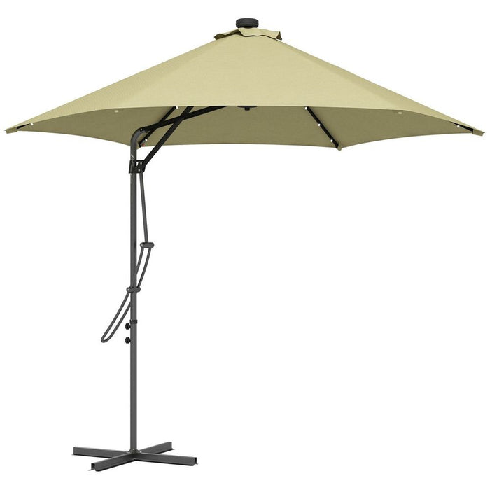 Outsunny 3m Cantilever Umbrella w/ Solar LED & Cover - Beige. Enhance your outdoor space with this high-quality garden parasol.