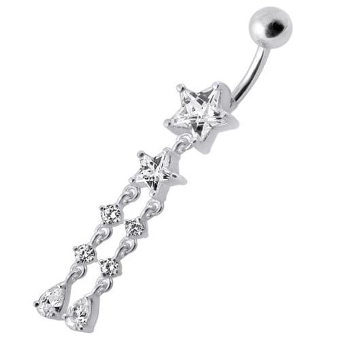 Fancy CZ Jeweled Multi Moving Star Dangling Navel Body Jewelry Ring