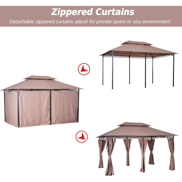 Outsunny 4m x 3m Pavilion Steel Frame Garden Gazebo Khaki - Protection, Stability, and Style!