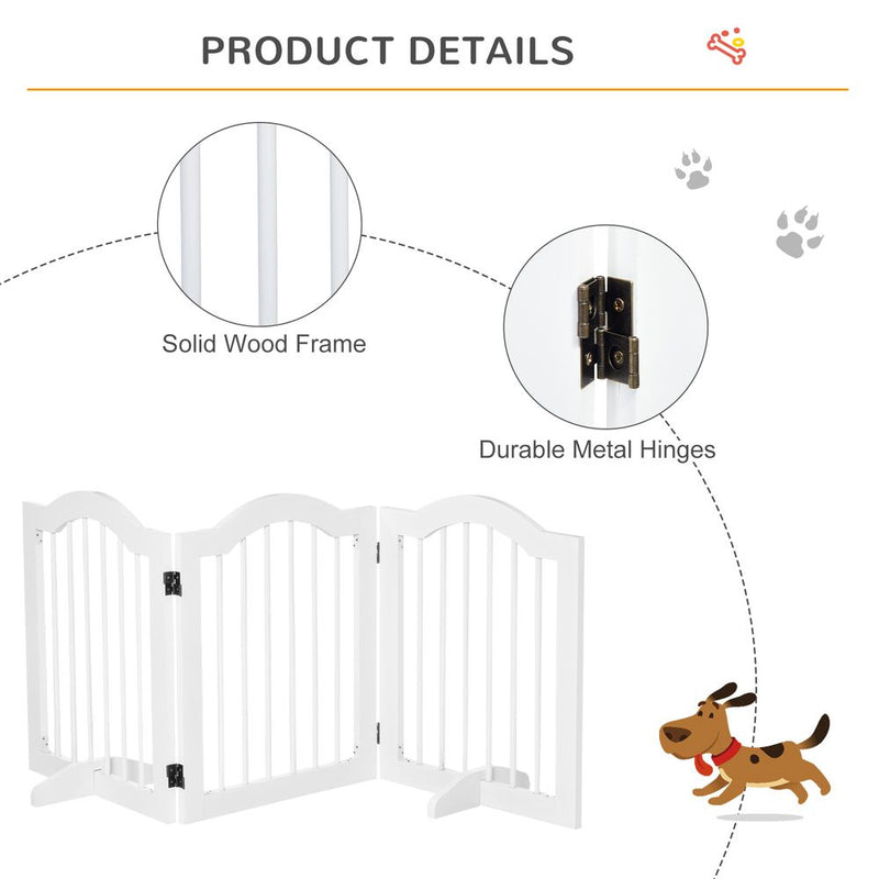 PawHut Freestanding Pet Gate Safety Barrier 3 Pannel w/ Support Feet White