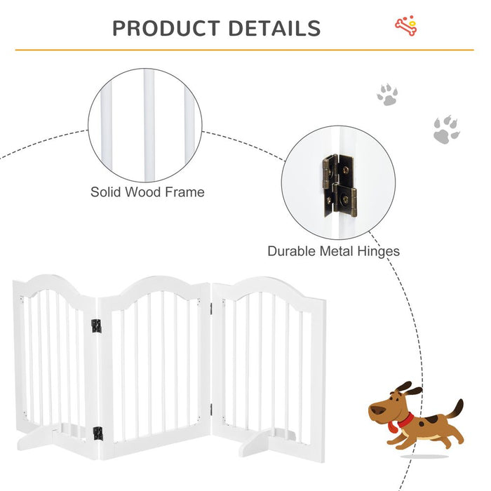 Premium Foldable Dog Gate: 3 Panels, Freestanding, Sturdy Wood, White Fence- Keep Your Pet Safe!