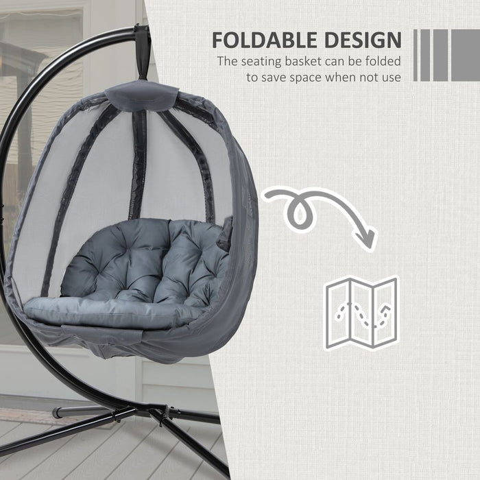 Folding Hanging Egg Chair w/ Cushion & Stand - Grey