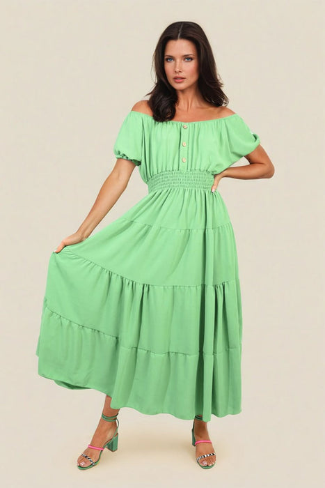 Emmy Smocked Waist Tiered Midi Dress - Elegant, Versatile, and Flattering Silhouette for Any Occasion