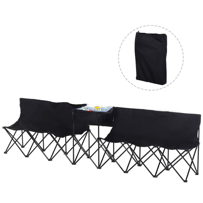 Outdoor 6-Seat Folding Bench with Cooler Bag - Black Outsunny