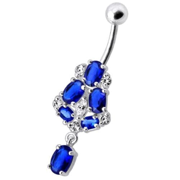 Silver Fancy Jeweled Dangling Navel Ring Body Jewelry