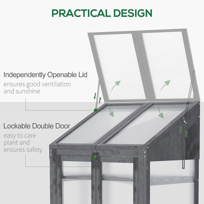 Wooden Greenhouse Cold Frame Grow House w/ Double Door for Flower Grey