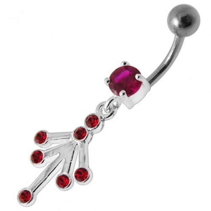 Fancy Jeweled Silver Dangling With Curved Bar Belly Ring Body Jewelry