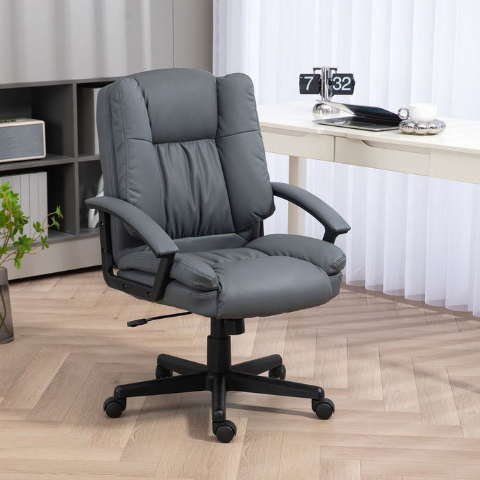 Premium HOMCOM Dark Grey Faux Leather Office Chair - Comfortable and Stylish Design for Home and Office