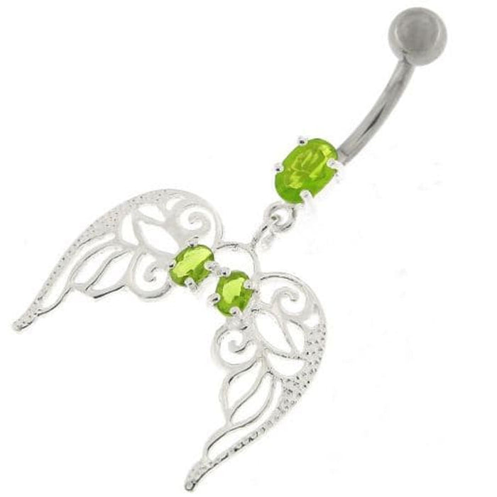 Angel Wings with Floral Silver Belly Ring