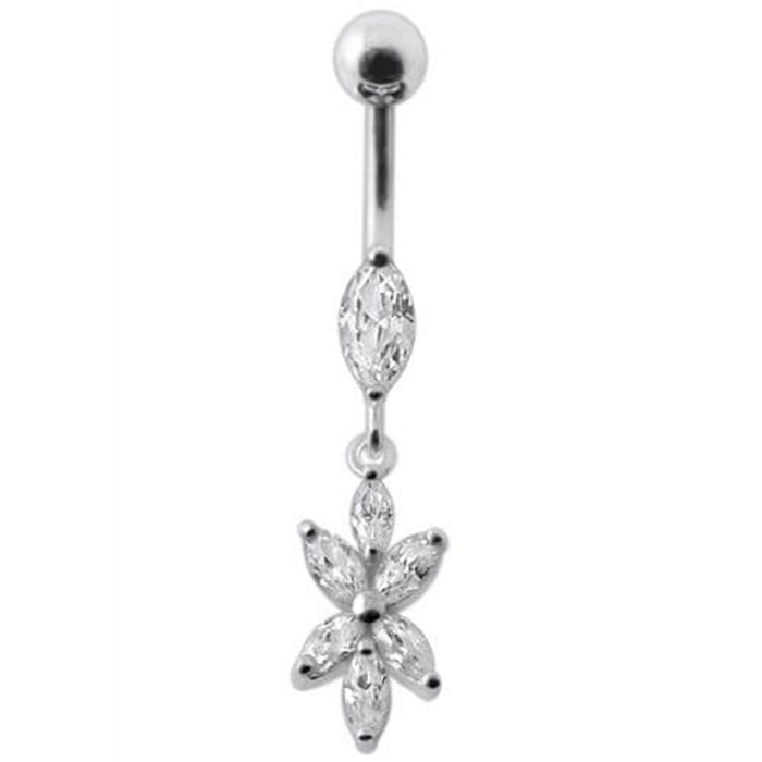 Fancy Flower Dangling Navel Ring Body Jewelry