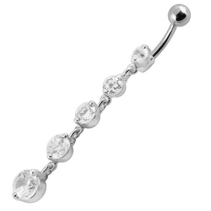 Fancy Silver Dangling Curved Bar Navel Ring