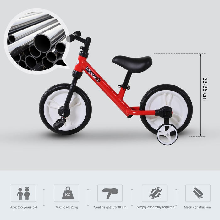 HOMCOM 11 Inch Kids Balance Bike Training Pedal Bicycle W/Removable Stabilizers EVA Tyres Adjustable Seat Height 2 to 5 Years Gift for Boys Girls Red