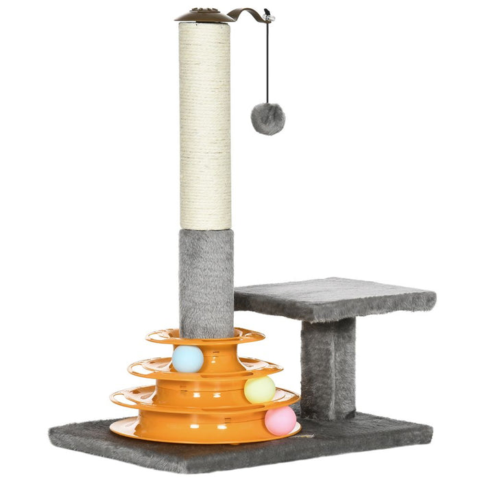 PawHut 56cm Grey Cat Tree - Interactive Scratching Post with Toys