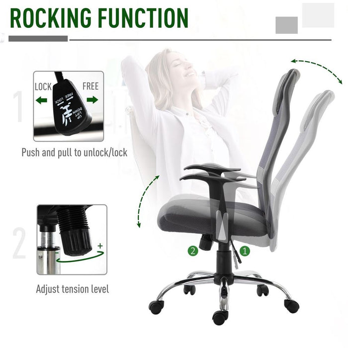 Premium High Back Mesh Office Chair with Headrest & Armrests - Grey