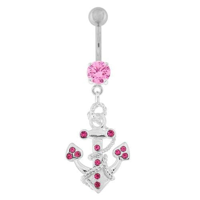 Jeweled Anchor with Rope Dangling Navel Belly Ring