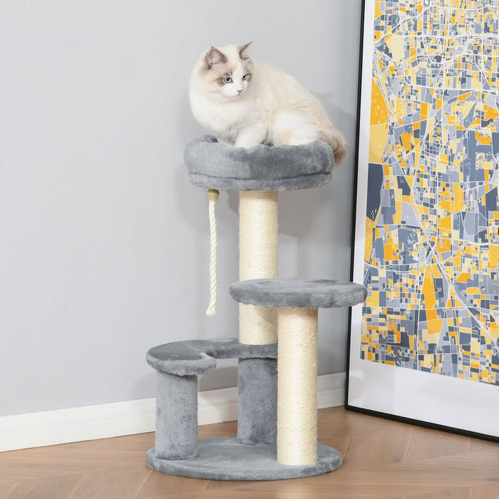 Pawhut 65 cm Cat Tree Kitty Scratcher Kitten Activity Center Scratching Post Playhouse 2 Perch w/Hanging Sisal Rope Grey