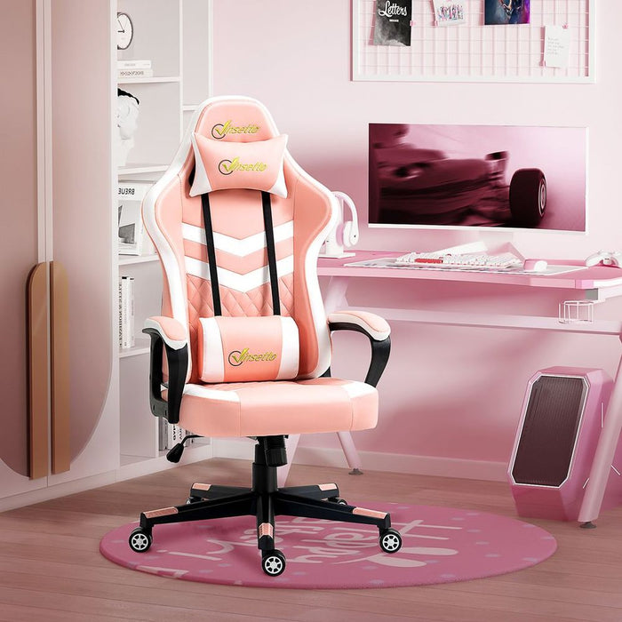 Racing Gaming Chair w/ Lumbar Support, Gamer Office Chair, Pink