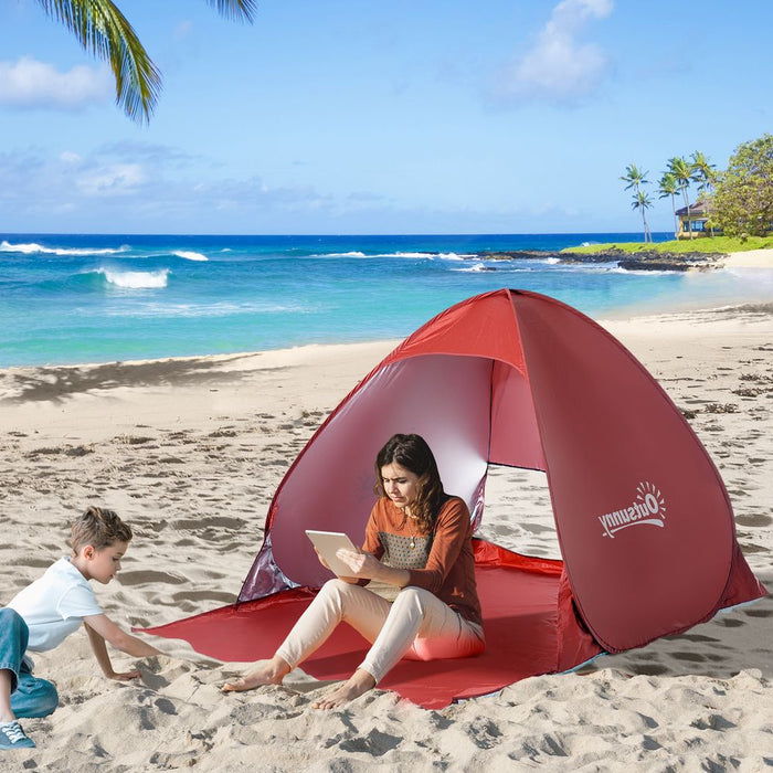 Outsunny Red Beach Tent: Instant Camping Pop up Sun Shade Shelter