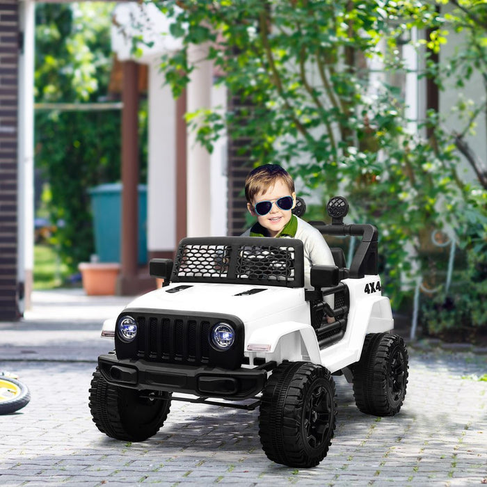 HOMCOM Kids Electric Ride On Car 12V Off Road Toy with Parental Remote Control 2 Motors Horn Lights Suspension Wheels for 3-6 Years Old White