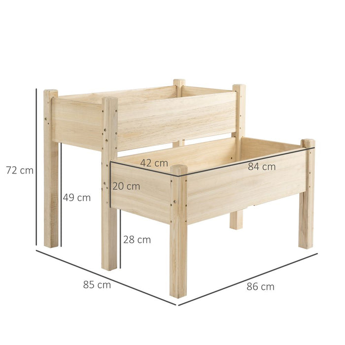 Premium Fir Wood 2-Tier Raised Bed Planter | 86x85x72cm | Drainage Holes | Sturdy Legs | Indoor/Outdoor