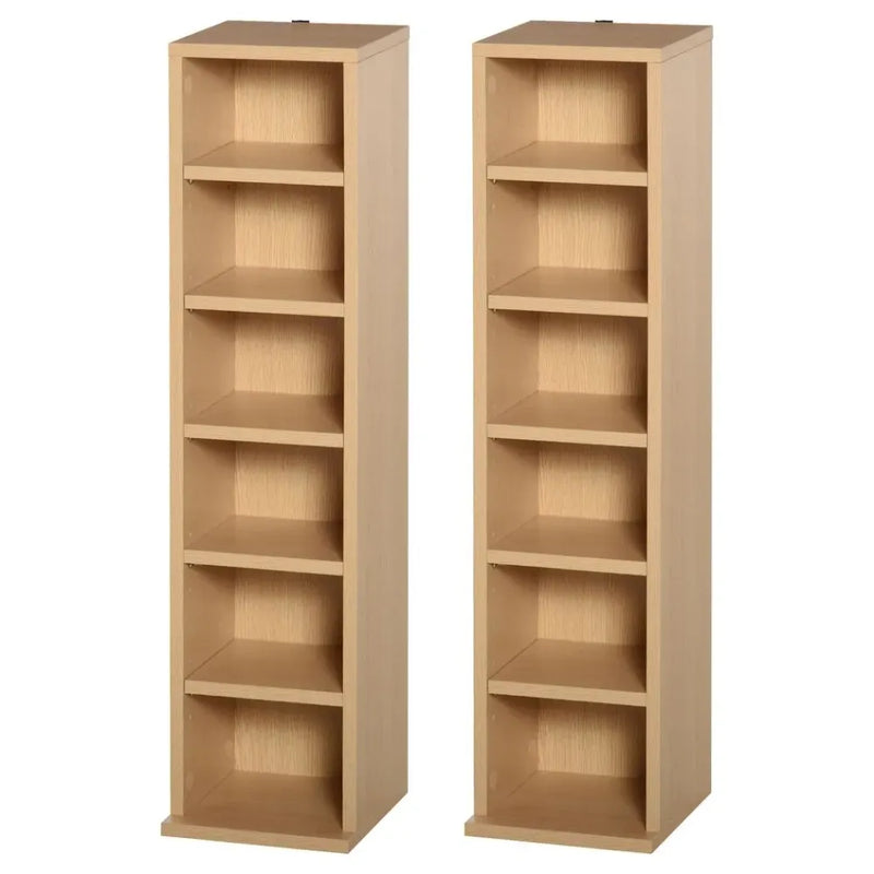High-Quality CD Media Display Shelf Tower Rack | Adjustable Shelves | Wood Color | Set of 2