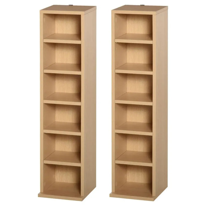 High-Quality CD Media Display Shelf Tower Rack | Adjustable Shelves | Wood Color | Set of 2