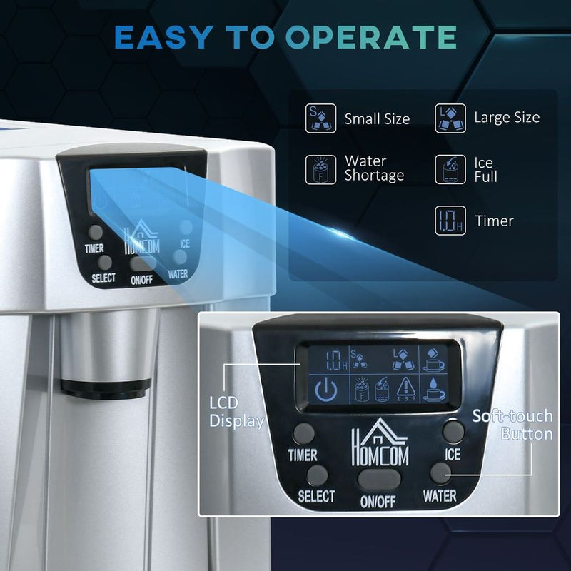 HOMCOM Ice Maker Machine and Water Dispenser No Plumbing Required Silver