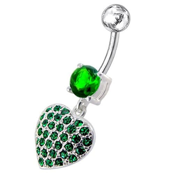 Fancy  Jeweled Heart Dangling SS Bar Belly Ring