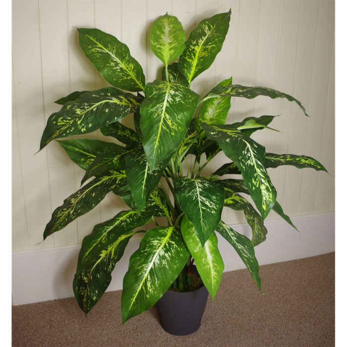 100cm Large Fox's Aglaonema Tree - Realistic Artificial Plant with Silver Metal Planter